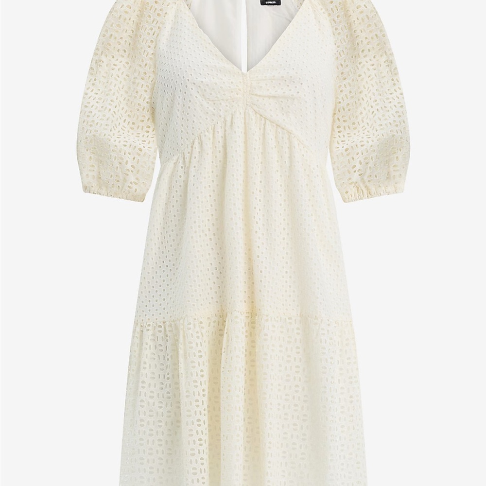 Express Cream Midi Eyelet Dress